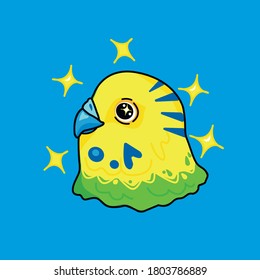 One sticker of a budgerigar , on a blue background