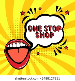 Una parada de la tienda de estilo pop-art cómico. Concurso de arte pop estilo cómic. Puede ser utilizado para los negocios, el marketing y la publicidad.