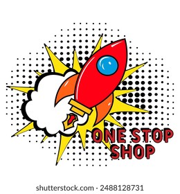 Una parada de la tienda de estilo pop-art cómico. Concurso de arte pop estilo cómic. Puede ser utilizado para los negocios, el marketing y la publicidad.