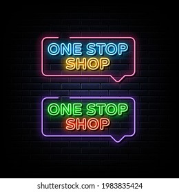 One Stop Shop. Vector Hand Drawn Speech Bubble Icon. Neon Sign Style