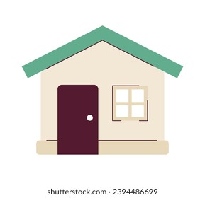 One storey house 2D cartoon object. Bungalow style home isolated vector item white background. Cottage small property. Real estate residential. 1 story building color flat spot illustration