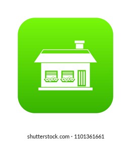 One storey house with two windows icon digital green for any design isolated on white vector illustration