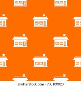 One storey house with two windows pattern repeat seamless in orange color for any design. Vector geometric illustration