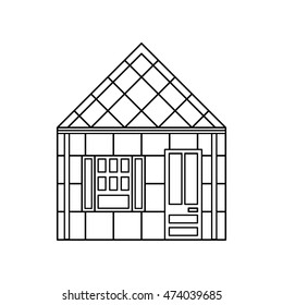 One storey house with one window icon in outline style isolated on white background. Building symbol