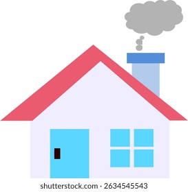 one storey pink purple house with bushes with Chimney, smokestack, chimney
