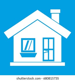 One story house with a chimney icon white. Illustration of one story house with a chimney icon isolated on blue background vector