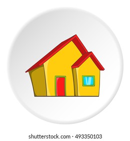 One story house icon in cartoon style isolated on white circle background. Building symbol vector illustration