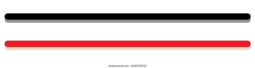 One straight red and black line 3d. Limit or border, finish line or closed. Red long thread of yarn, string. Thin brush stroke, on a white background. Vector illustration. Horizontal line of paint 