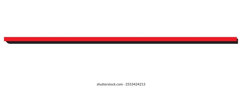 One straight red line 3d. Limit or border, finish line or closed. Red long thread of yarn, string. Thin brush stroke, on a white background. Vector illustration. Horizontal line of paint