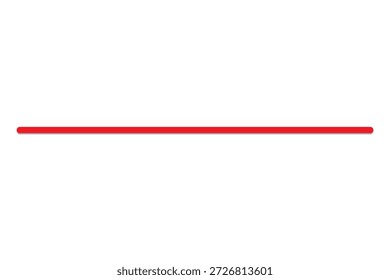 Eine gerade rote Linie 3d. Grenze oder Rahmen, Endlinie oder geschlossen. Roter Langfaden aus Garn, Schnur. Dünner Pinselstrich auf weißem Hintergrund. Vektorgrafik. Horizontale Farblinie
