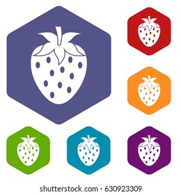 One strawberry berry icons set hexagon isolated vector illustration