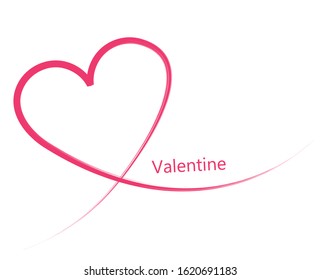 one stroke heart shape. Simple pink heart on white background