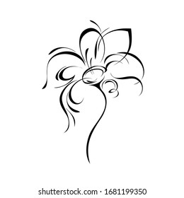 one stylized blooming flower on a short stalk without leaves in black lines on a white background