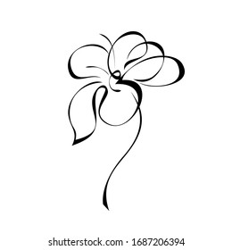 one stylized blooming flower on a short stalk without leaves in black lines on a white background