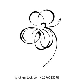 una flor estilizada en flor sobre un tallo corto sin hojas en líneas negras sobre un fondo blanco
