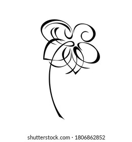 one stylized blooming flower on a short stalk without leaves in black lines on a white background