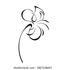 one stylized blooming flower on a short stalk without leaves in black lines on a white background