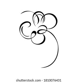 one stylized blooming flower on a short stalk without leaves in black lines on a white background