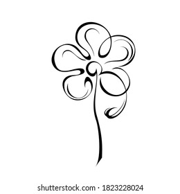 one stylized blooming flower on a short stalk without leaves in black lines on a white background