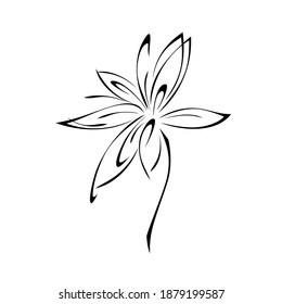 una flor estilizada floreciente en un tallo corto sin hojas en líneas negras sobre un fondo blanco