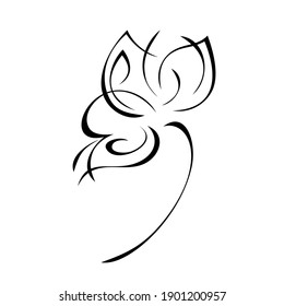 one stylized blooming flower on a short stalk without leaves in black lines on a white background