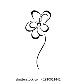 one stylized blooming flower on a short stalk without leaves in black lines on a white background