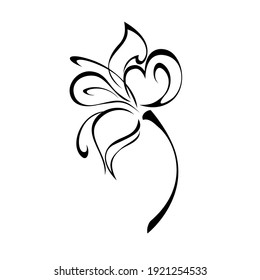 one stylized blooming flower on a short stalk without leaves in black lines on a white background