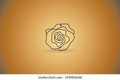 one stylized blooming flower on a short stalk without leaves in black lines on a gold background