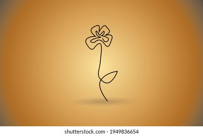 one stylized blooming flower on a short stalk without leaves in black lines on a gold background
