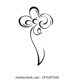 one stylized blooming flower on a short stalk without leaves in black lines on a white background