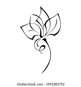 una flor estilizada floreciente en un tallo corto sin hojas en líneas negras sobre un fondo blanco