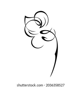 one stylized blooming flower on a short stalk without leaves in black lines on a white background