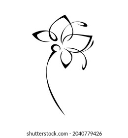 one stylized blooming flower on a short stalk without leaves in black lines on a white background