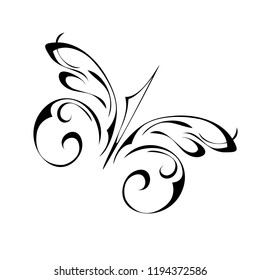 one stylized butterfly in black lines on white background