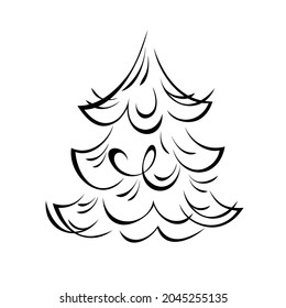 one stylized Christmas tree in black lines on a white background