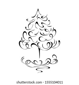 one stylized Christmas tree with a decorative element in black lines on a white background