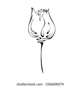 one stylized flower bud on a short stem without leaves in black lines on a white background