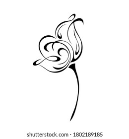 one stylized flower bud on a short stem without leaves in black lines on a white background