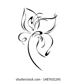 one stylized flower with large petals on a short stalk in black lines on a white background