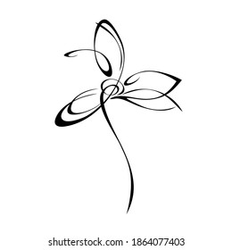 one stylized flower with large petals on a short stalk in black lines on a white background