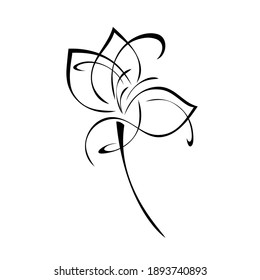 eine stylische Blume mit großen Blütenblättern auf einem kurzen Stiel in schwarzen Linien auf weißem Hintergrund
