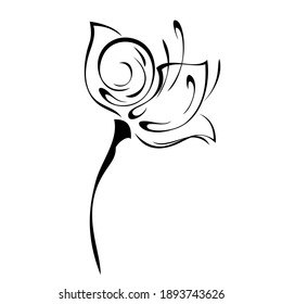 una flor estilizada con grandes pétalos sobre un tallo corto en líneas negras sobre un fondo blanco
