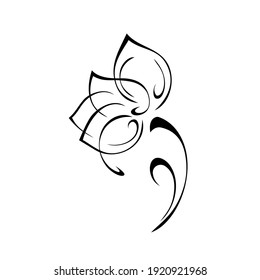 one stylized flower with large petals on a short stem in black lines on a white background