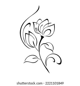 una flor estilizada sobre un tallo corto con hojas y rizos. decoración gráfica