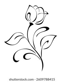one stylized flower on a stem with leaves; graphic decor