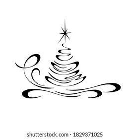 one stylized herringbone with an asterisk and curls in black lines on a white background