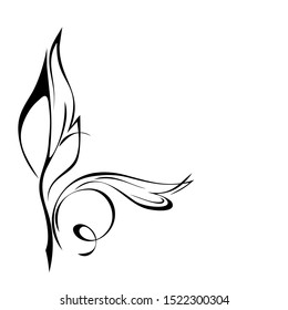 one stylized leaf with curls in black lines on a white background
