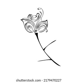 one stylized rosebud on a stem with thorns. graphic decor