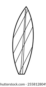 One surfboard black outline. Doodle clip art for your projects.