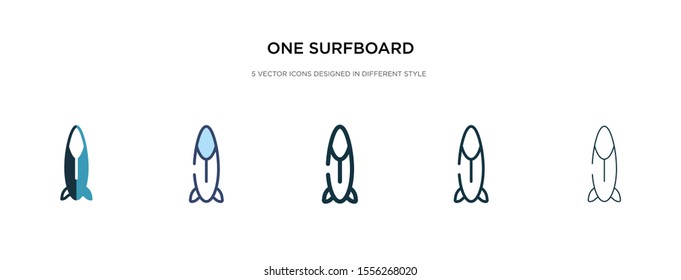 one surfboard icon in different style vector illustration. two colored and black one surfboard vector icons designed in filled, outline, line and stroke style can be used for web, mobile, ui